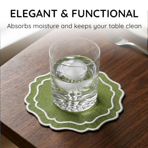 Linen Coasters for Drinks, Set of 6, 6 inch, Fern - color: 1259 - Fern, size: 6 inches
