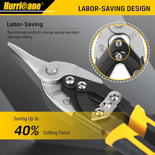 HURRICANE 10 Inch Aviation Tin Snips, Cr-Mo Aviation Snips for Cutting Metal Sheet, Heavy Duty Sheet Metal Cutter Shear, Straight Cut, High Leverage Aviation Snip, Up to 40% Labor Saving (Pack of 2) - size: 10 Inch High Leverage: Straight Cut (Pack of 2)