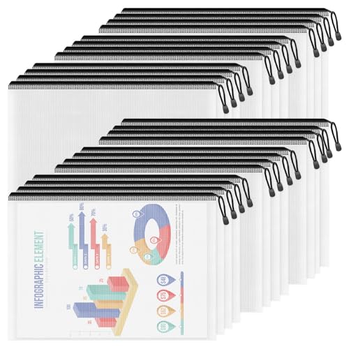 Smarpau Mesh Zipper Pouch Bags 24 Pack, Letter Size Document Organizer Bags - color: Black, size: A4-13.3x9.4in