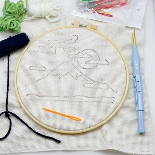 Woohome Punch Needle Kit Included Plastic Hoops, Punch Needle Cloth, Color Yarn and Punch Needle Tools for Adults, Beginners (Sunset and Flower Fields) - color: Color 26