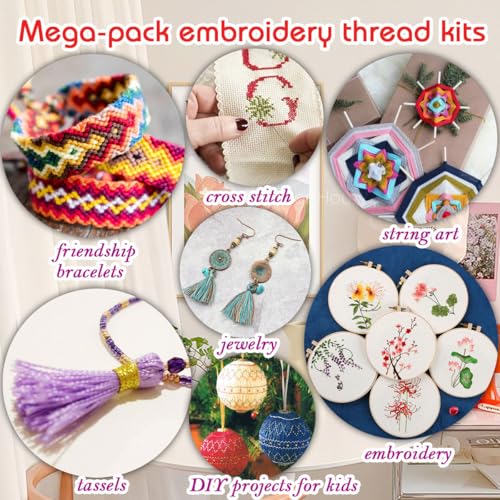QCZKB Friendship Bracelet String 102 Skeins Fashionable Rainbow Color Embroidery Floss Cross Stitch Embroidery Thread Bracelet Yarn, Craft Floss with Beads，Tool kit