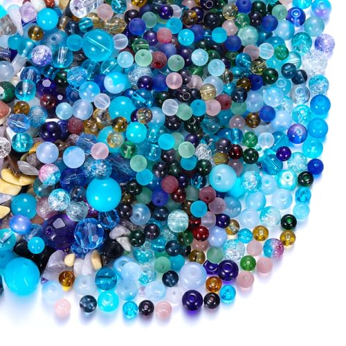 Sureio 1300 Pcs Glass Beads Bulk for Jewelry Making 0. 9 Pounds,Ocean Blue - color: Ocean Blue