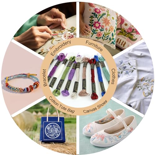 12 Skeins Embroidery Floss, Light Multicolored Metallic Embroidery Thread Polyester Cross-Stitch Threads for Hand Embroidery String Art DIY Creation - color: Light Multicolored