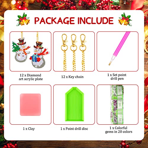 Ferraycle 12 Pcs Diamond Art Christmas Ornaments Xmas Diamond Painting Kit
