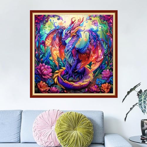 Dimensean Stamped Cross Stitch Kits Full Range of Embroidery Patterns Starter Kits for Beginners Adult DIY Cross Stitches Needlepoint Kits 11CT-Colorful Dragon 18x18 inch - color: Arts kits 02