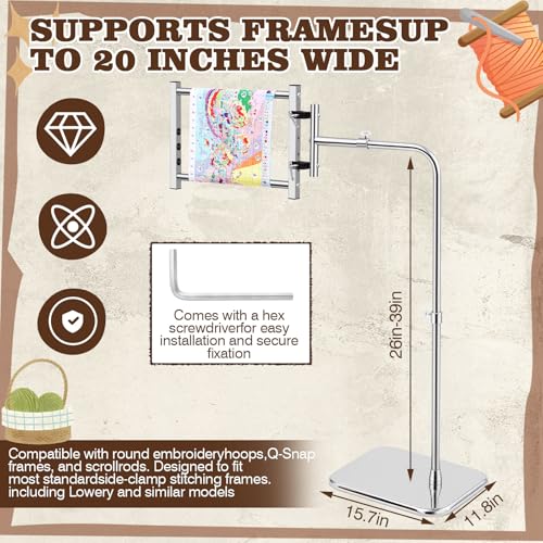 Novabright Adjustable Embroidery Stand with Side Clamp—Needlework Frame Holder for Cross Embroidery, Punch Needle, and Hand Sewing Projects Fits Scroll Rods up to 20 Inches & Q-Snap Frames