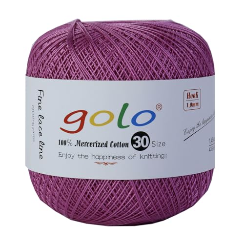 golo Crochet Thread Size 30 Yarn for Hand Kniting Yarn for Tatting Pink 253 - color: 253 Pink Purple