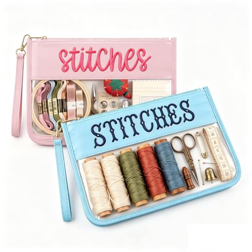 RF REENFAYA Clear Zipper Project Pouch for Needlepoint & Embroidery - color: Baby Pink/ Baby Blue