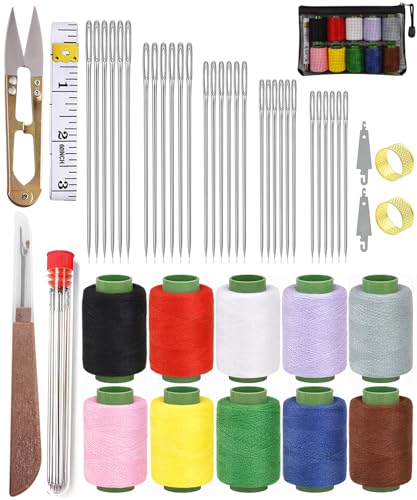 48Pcs Sewing Tool Set, Big Eye Steel Sewing Needle Kit for Hand Sewing - color: 48P