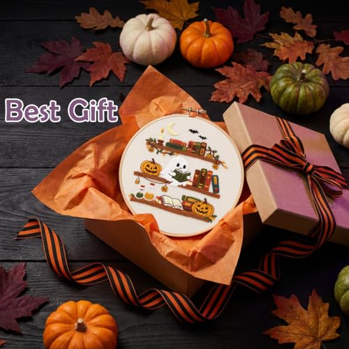 Nuberlic Halloween Ghost Reading Embroidery Kit for Beginners - color: HALLOWEEN
