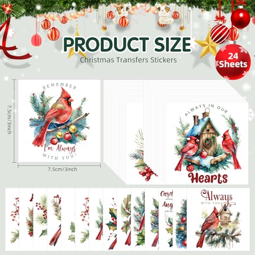 ZMRU 24 Sheets Vintage Christmas Rub On Transfers for Crafts, Rub On Transfers Christmas for Wood，Furniture Decals, Glass, Porcelain, Leather, Canvas, Fabric Projects,3 * 3inch(Cardinal Christmas) - color: Cardinal Christmas