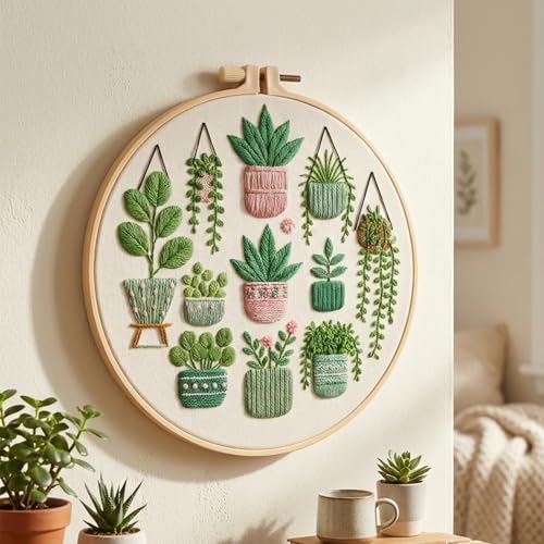 ZCXETP Needlepoint Kits for Beginners, Green Plant Pattern Embroidery Kit for Beginners, Beginner Embroidery Kit Suitable for Craft Enthusiasts and Gifting Occasions