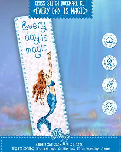 Povitrulya Counted Cross Stitch Bookmark Kit 'Mermaid - Every Day is Magic' for Hand Embroidery - color: Every Day is Magic