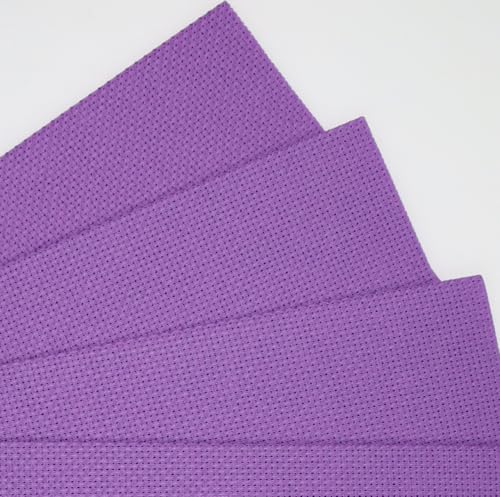 KCS 4 pc of 12" x 18"(30cmx45cm) 14CT Counted Cotton Aida Cloth Cross Stitch Fabric (Lavender) - color: Lavender