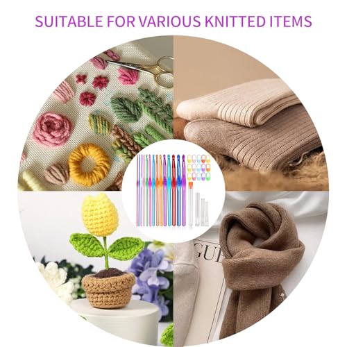Coloured Crochet Hooks, 37 PCS Crochet Hook Set, High Quality Crochet Needles for Arthritic Hands, with Large-Eye Blunt Needles and Stitch Markers