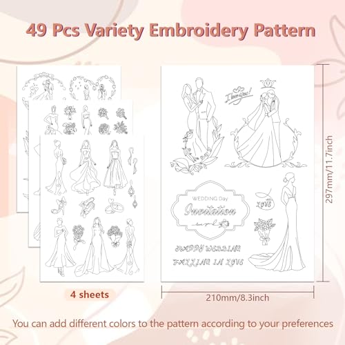 Peacoblue Wedding Stick and Stitch Embroidery Patterns, Water Soluble - color: Wedding