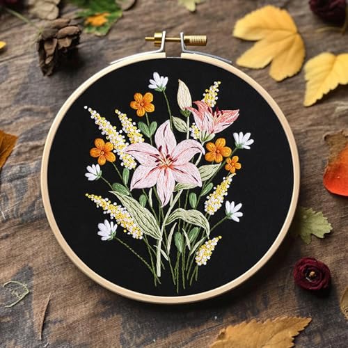 COCOMOX Flowers Embroidery Kit for Beginners, Hand Craft Gift for Adults - color: Full-blown flower