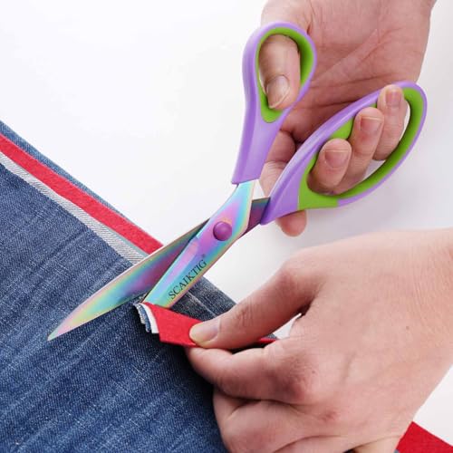 Scissors All Purpose, Sharp Titanium Blades Shears, Rubber Soft Grip Handle, Multipurpose scissors 3 pack, Great for Office, Fabric, Craft, Sewing, Arts, School and Home Supplies, Green - color: Green