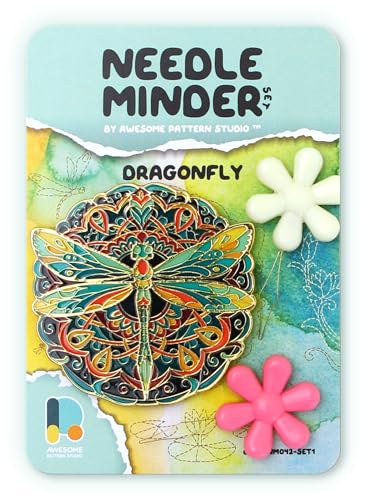 Awesome Pattern Studio Needle Minder Set - Dragonfly Magnetic Needle Minder + 2 Needle Threaders. Enamel Pin for Cross Stitch, Embroidery and Craft - size: Dragonfly Set #1