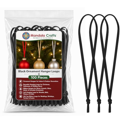 Mandala Crafts Black Christmas Ribbon Ornament Hangers Loops, 100 PCs - color: Black
