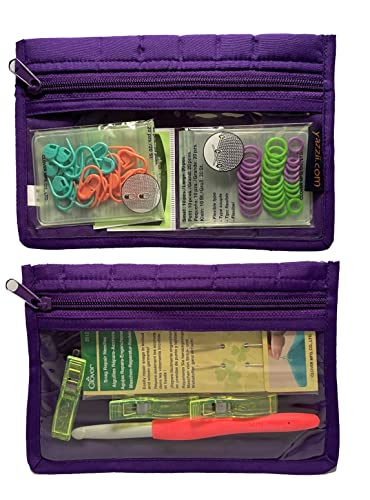 Yazzii Sewing Notions Pouch Set (2PC) - Portable & Multipurpose - Sewing Supplies Organizer for Thread Spools, Needles, Beads, Embroidery Floss, Fabric Pieces & More!-Purple - color: Purple, size: 8" x 5.25"