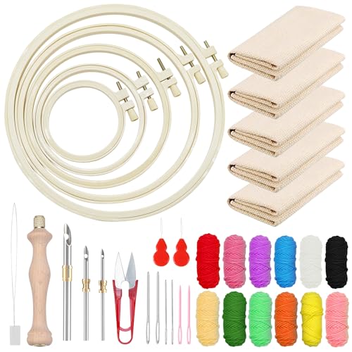 Woohome Punch Needle Kit Included Plastic Hoops, Punch Needle Cloth, Color Yarn and Punch Needle Tools for Adults, Beginners (21PCS Starter Kits) - color: Color 2