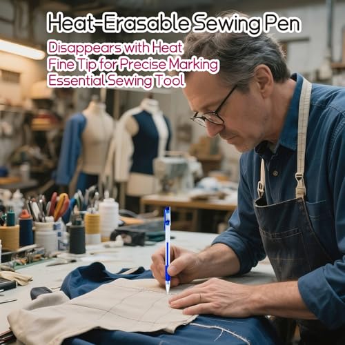 Disappearing Fabric pen for Sewing & Quilting | 4 Blue Pens + 50 Blue Refills | Heat Erasable Ink, Sewing Kit, Embroidery Supplies, Dressmaking Tools | High Volume Refill Pack