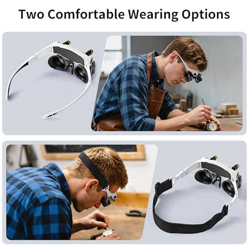 JARLINK Magnifying Glasses with LED Light, 14 Lenses, Hands Free, Black - color: Black