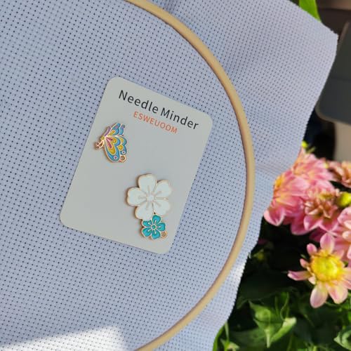 2 Pieces Flower Butterfly Needle Minders, Women Magnetic Needle Nanny Keeper, Cute Cross Stitch Embroidery Needlepoint Needlework Accessories Set for Sewing Needle and Pin Holders (Blue) - color: blue