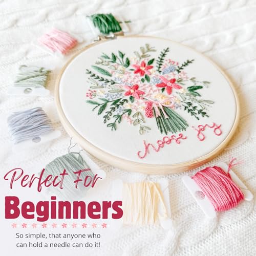 Elly & Grace Christian Embroidery Kit with Embroidery Hoop, Easy Embroidery Kit for Beginners and Adults, Full Embroidery Hoop Kit with Needles and Thread Included (Choose Joy) - style: Choose Joy