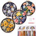 Harimau Adult Beginner Embroidery Starter Kit, Complete Set with 4 Patterns, 2 Hoops, Needles, Scissors, Instruction Guide & Stitching Video Tutorials - color: Floral9 pattern