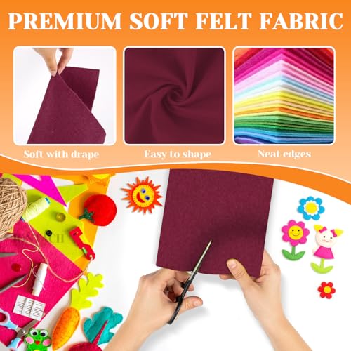 IONTACH 9" X 12" Felt Fabric Sheets 1.6mm Thick (12 Packs, Burgundy) - color: Burgundy