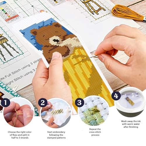 ORIGACH 6 Set Sleepy Animal Friends Cross Stitch Bookmark Kit for Beginner - style: Sleepy Friends