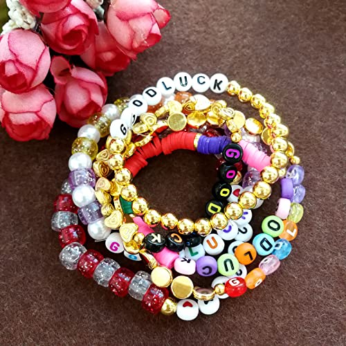 Looconi 1500 Pieces 6 Colors Letter Alphabet Beads and Number Heart Beads Round Flat and Crystal Line for Jewelry Making - color: 5 Colors, size: 7x4mm