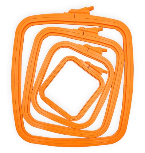 Nurge Square Embroidery Hoop - Plastic Cross Stitch Frame for Needlepoint & Embroidery - Adjustable Craft Hoop - Orange - Set of 4 - color: Orange, size: Multiple Sizes (Set of 4)