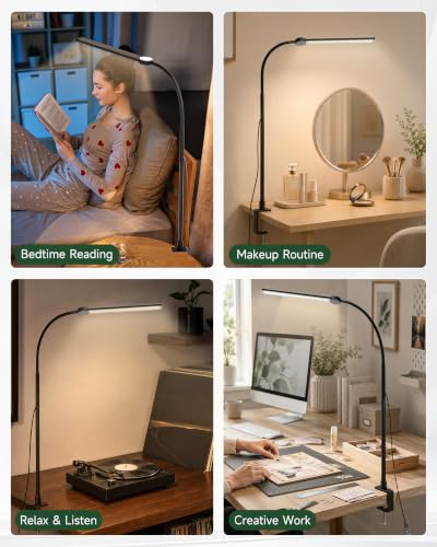 CUHIOY Desk Lamp with Clamp, 27" Flexible Goose-Neck Light for Craft Sewing