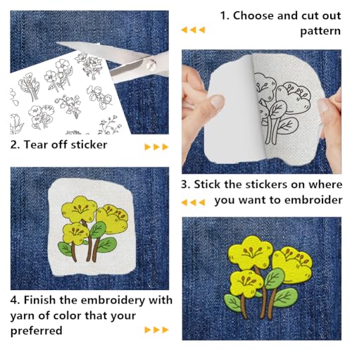 4 Sheets Water Soluble Embroidery Stabilizers 11.69x8.27 Inches Pocket Flower Stick and Stitch Embroidery Paper Adhesive Embroidery Transfer Paper for Shirts Coats Bags - style: Pocket Flower