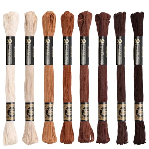 8 Skeins Cotton Embroidery Floss, 8.75yds for Hand Embroidery（Brown Mix） - color: Brown Mix