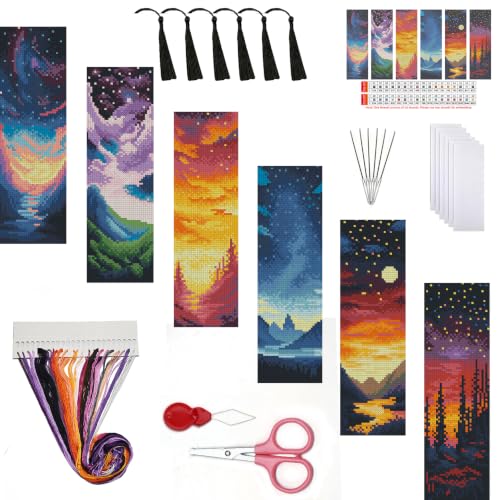 14CT Sun and Moon Cross Stitch Bookmark Stamped Embroidery Kit for Beginner - color: SQJ008-01