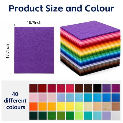 40 Pack Thin Felt Fabric Sheets 18" x 18" Assorted Colors Squares Felt Fabric for Crafts Sewing DIY Patchwork DIY School Projects Home Party Decoration - size: 18 Inch