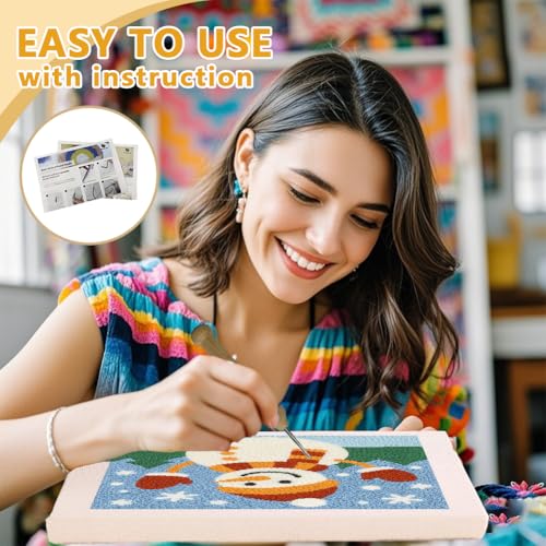Doodlream Christmas Snowman DIY Punch Needle Embroidery Kit for Adult Beginner, 9.4" Snowman Punch Stitching Craft Set for Starter with Frame, Fabric Pattern, Threader, Yarn, Pinch Needle - color: Christmas Snowman