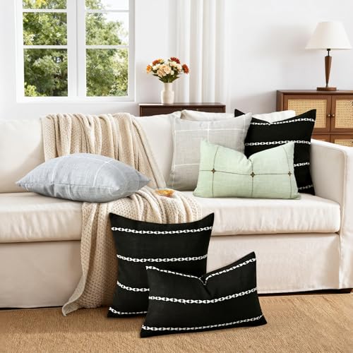 Black Linen Striped Throw Pillow Covers 20x20 Set of 1 - color: Stripe Black, size: 20" x 20" (Pack of 1)