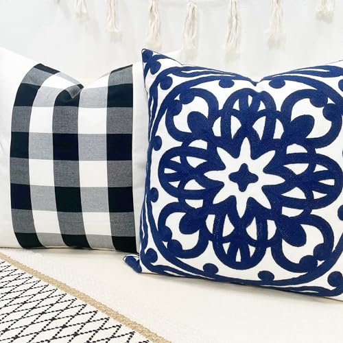 Slow Cow Embroidered Throw Pillow Cover 18 x 18 Inch Navy Blue - color: Navy Petal, size: 18" x 18" (Pack of 1)