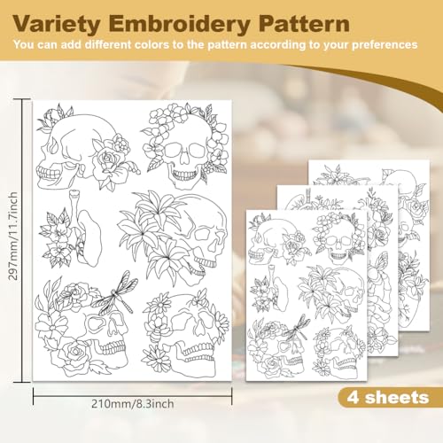 21Pcs Floral Skull Halloween Water Soluble Hand Sewing Stabilizer