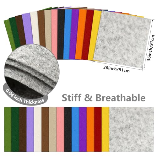 Grey Stiff Felt Sheet 36'' X 36'', 1mm Large Felt Fabric Sheet for Crafts - color: Grey