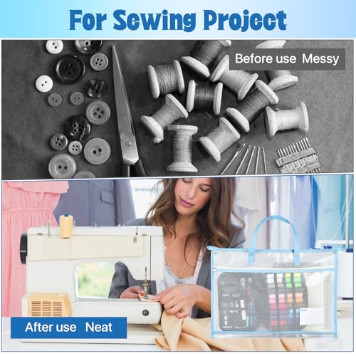 4 Pcs A3 Project Bag, Craft Storage Organizer for Quilters, Clear Mesh Sew Project Bag with Handles, Zipper Storage Bag for Art Craft, Wearable Craft, Teaching Material