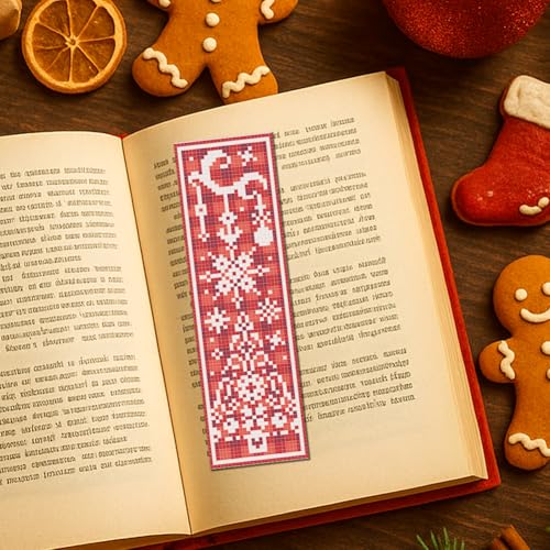 FREEBLOSS 6pcs Christmas Cross Stitch Bookmark Kit for Adult Beginners Stamped Embroidery Bookmark Kits Bookmarks Craft Kit with Instructions for Gift 11CT 8''x2.4'' - style: Christmas Patterns
