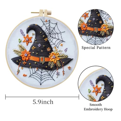 LB Black and White Halloween Embroidery Kit for Beginner Adults - color: Orange Black