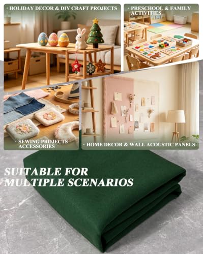 Hunter Green Felt Fabric 36" X 36" 1.6mm Thick Soft Square Felt Sheet - color: Hunter Green
