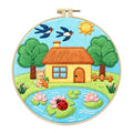Zhenqing Summer Lotus Embroidery Kit for Beginners, Bunny with Carrot Craft Set with 20cm Hoop, Printed Design on 29x29cm Cotton Fabric, DIY Bright Wall Art (C0161) - color: Summer Pond
